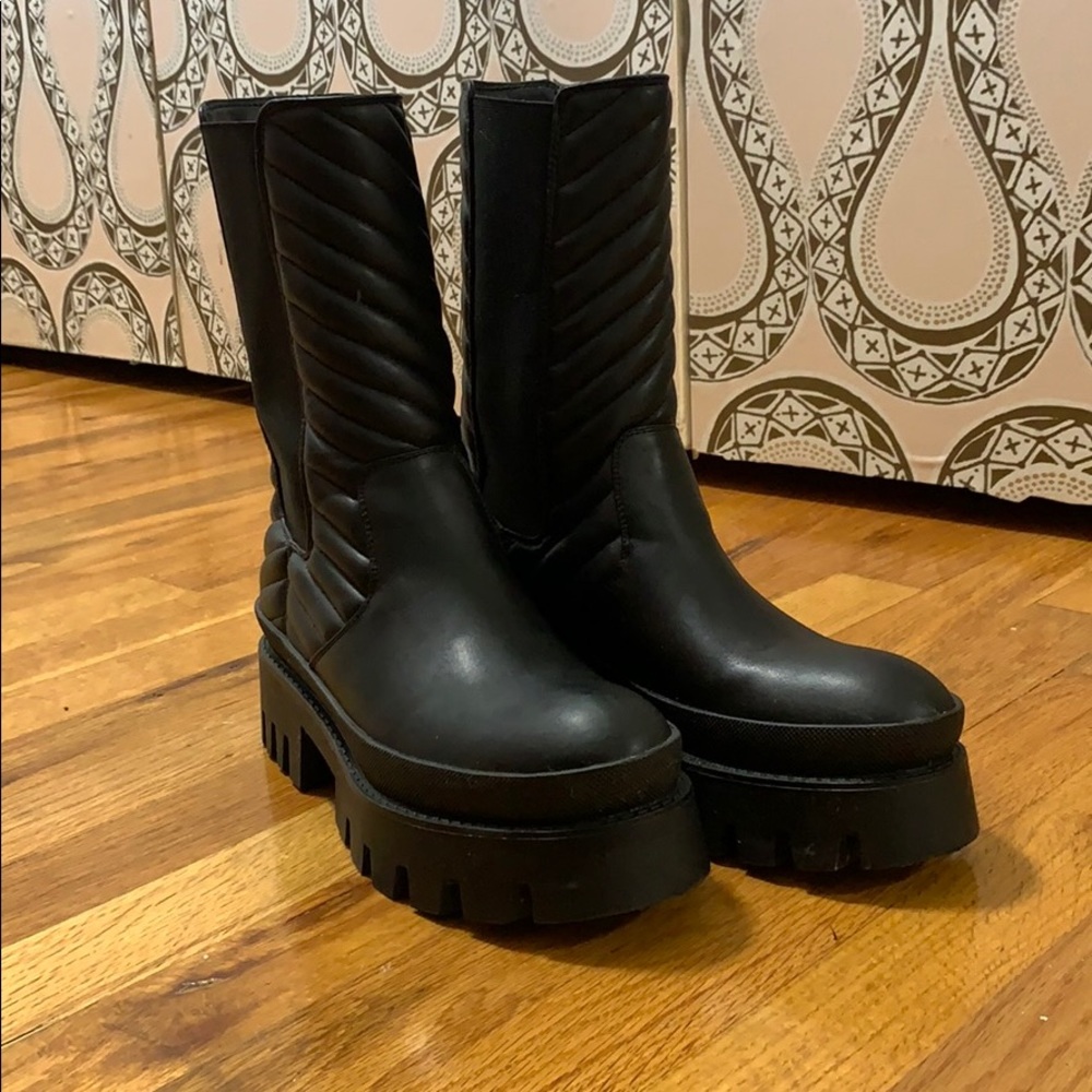 Bershka black mid calf moto style boots